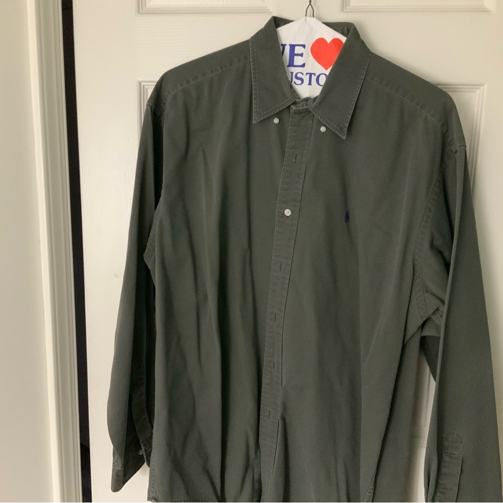 Ralph Lauren Olive Green Button-Down Shirt with Polo Logo